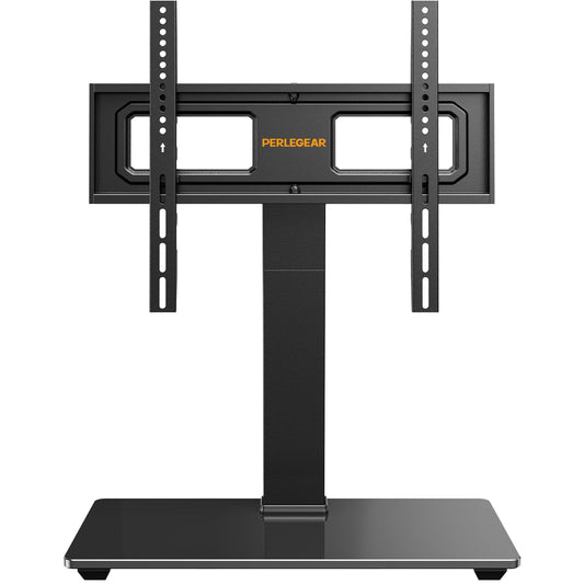 Perlegear Universal Swivel TV Stand for 32–70 inch TVs, Height Adjustable Table Top TV Stand Mount with Tilt, Tempered Glass