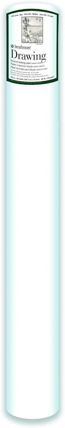 Strathmore (442-42 400 Series Recycled Drawing Roll, 100 lb. Medium Surface, 42" x10 Yards , White