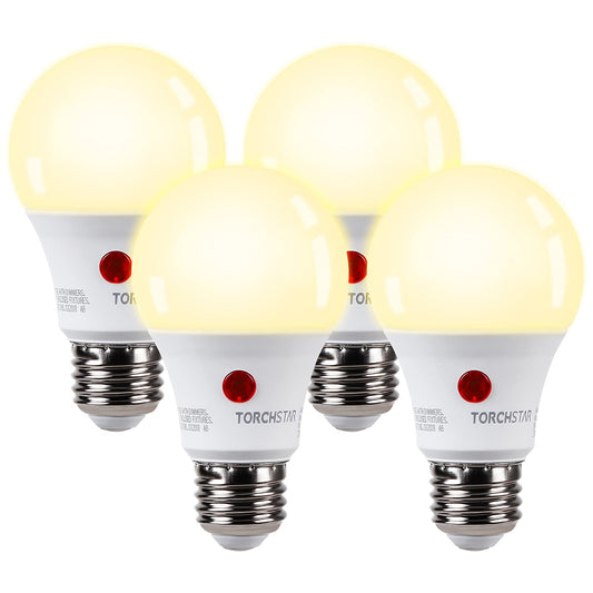TORCHSTAR Dusk to Dawn Light Bulbs Outdoor, Sensor A19 LED Light Bulb, Auto on/Off Photocell Automatic for Outdoor Lighting, 2700K, Pack of 4 - PCTechSupply.com