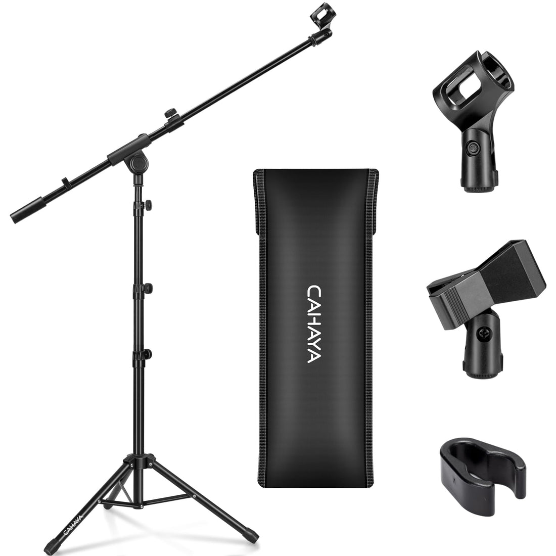 CAHAYA Tripod Microphone Stand Boom Arm Floor Mic Stand with Carrying Bag and 2 Mic Clips for Singing Performance Wedding