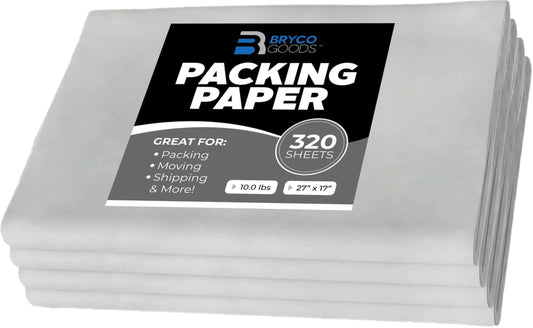 Bryco Goods Packing Paper Sheets for Moving - 10lb - 320 Sheets Newspaper Paper - 27"x17" - Packing Paper, Newsprint Paper,