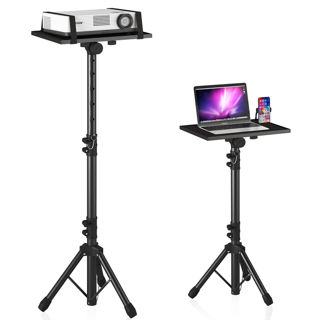 DECOSIS Projector Stand Tripod from 23" to 46", Laptop Tripod Stand Height Adjustable with Gooseneck Phone Holder, Laptop