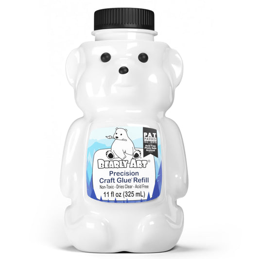 Bearly Art Precision Craft Glue 11fl oz Refill - Archival Acid Free - Dries Clear - Wrinkle Resistant - Flexible and Crack