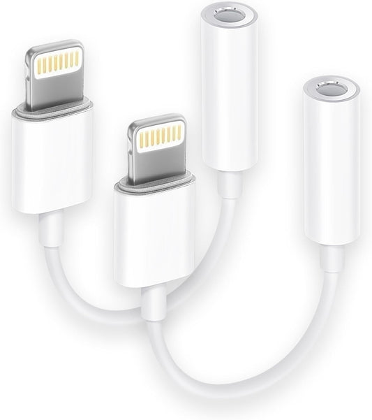 [Apple MFi Certified] 2 Pack Lightning to 3.5 mm Headphone Jack Adapter, iPhone Aux Adapter Converter Dongle Audio Cable Compatible with iPhone 14 13 12 11 X XS 8 7