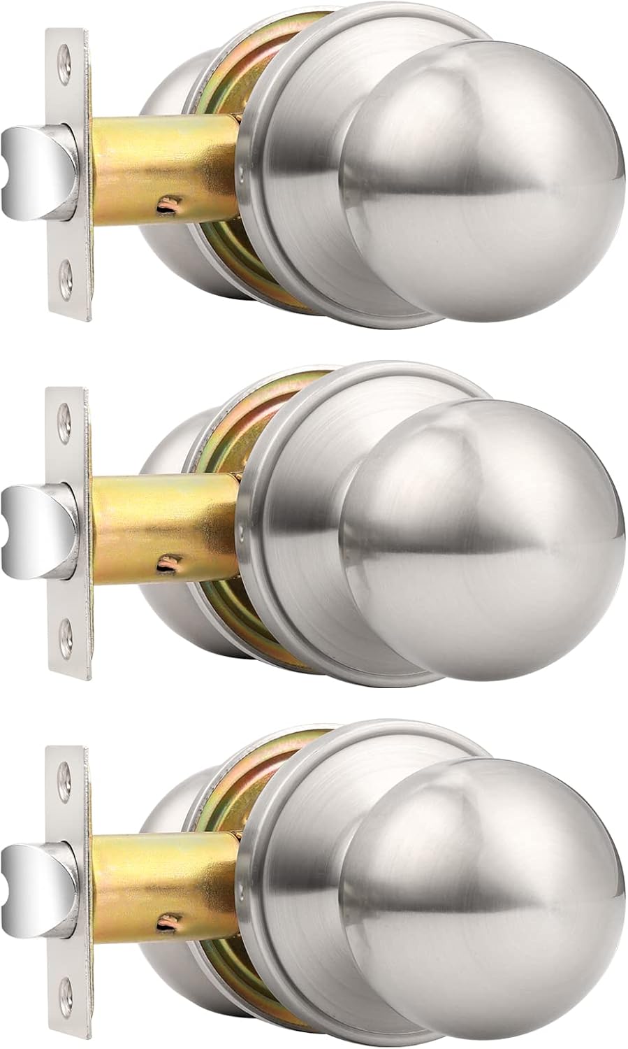 Probrico Round Passage Door Knobs Interior Hall/Closet Door Handles Brushed Nickel Ball Knobs, 3 Pack