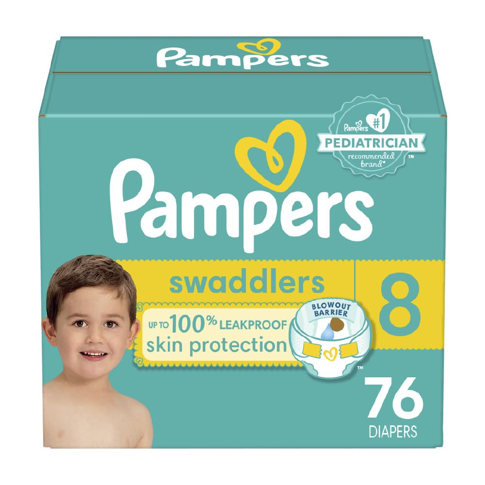 Pampers Baby Diapers - Swaddlers - Size 8, One Month Supply (76 Count), Ultra Soft Disposable Infant Diaper Drugstore by