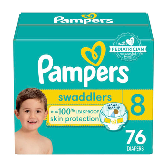 Pampers Baby Diapers - Swaddlers - Size 8, One Month Supply (76 Count), Ultra Soft Disposable Infant Diaper Drugstore by