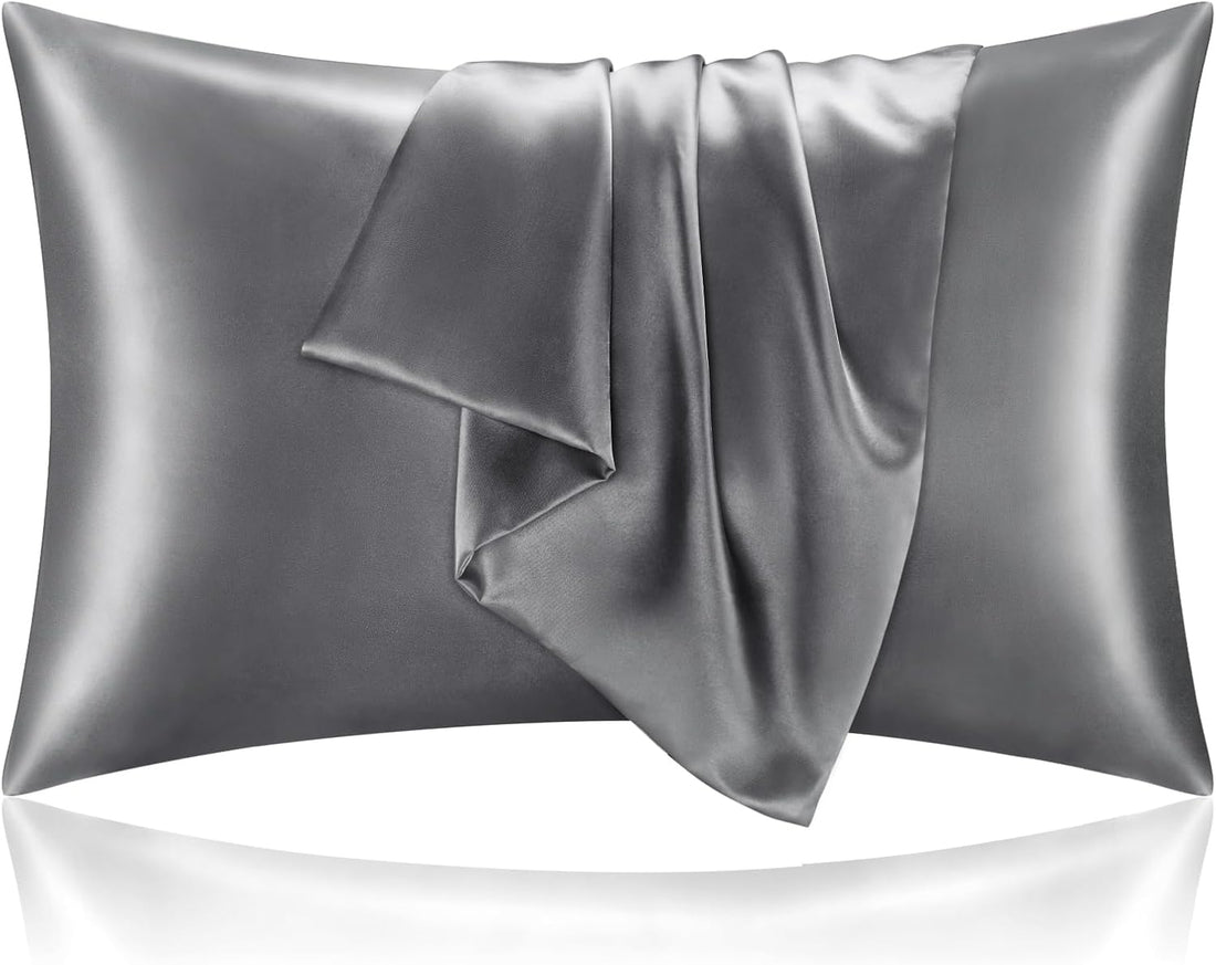 BEDELITE Satin Pillowcases, Queen Size 20x30 Inch, Dark Grey, Set of 2