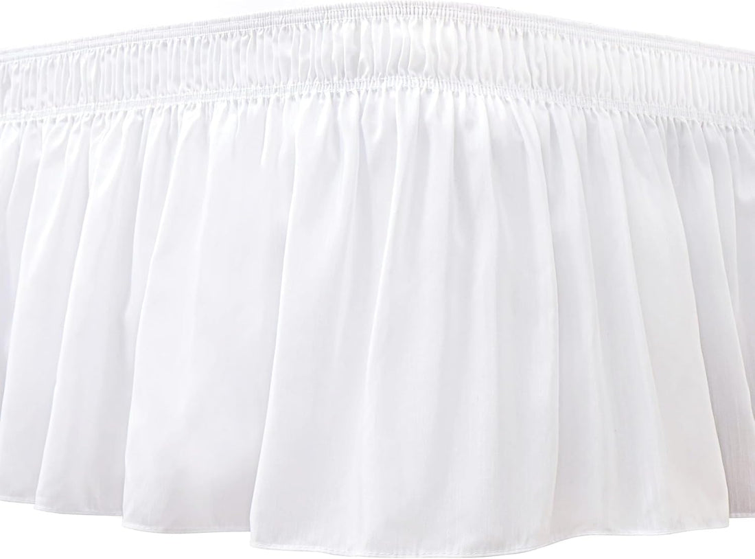 Wrap Around Bed Skirt King Size 15 Inch Drop-Elastic Dust Ruffle White