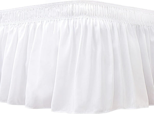Wrap Around Bed Skirt King Size 15 Inch Drop-Elastic Dust Ruffle White