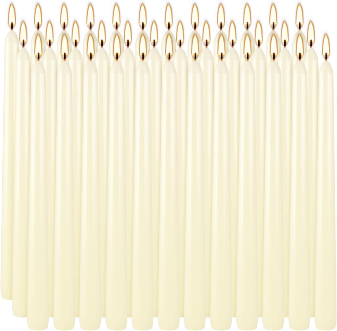YOROXRG 36 Pack Ivory White Taper Candles, 7-8 Hours Burn Time, Unscented, Smokeless and Dripless, 0.8 x 10 Inch Dinner Candle Set for Household, Wedding, Party and Home Décor Candlesticks