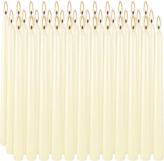 YOROXRG 36 Pack Ivory White Taper Candles, 7-8 Hours Burn Time, Unscented, Smokeless and Dripless, 0.8 x 10 Inch Dinner Candle Set for Household, Wedding, Party and Home Décor Candlesticks