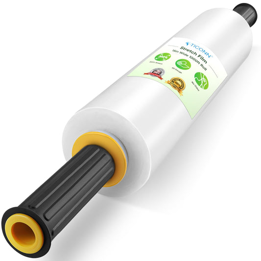 TICONN Stretch Wrap Stretch Film Roll, 1000ft Industrial Strength 15 inch Wide Clear Plastic Wrap with Handles for Pallet