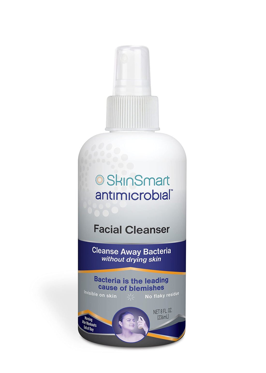 SkinSmart Facial Cleanser for Acne, Targets Bacteria for Active Teenage Athletes Post Workout and Adult Acne, 8 oz Spray