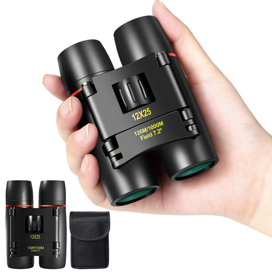 WRNRN 12X25 Mini Pocket Binoculars Compact, Small Lightweight Foldable for Adults Kids Bird Watching, Travel, Opera Concert,