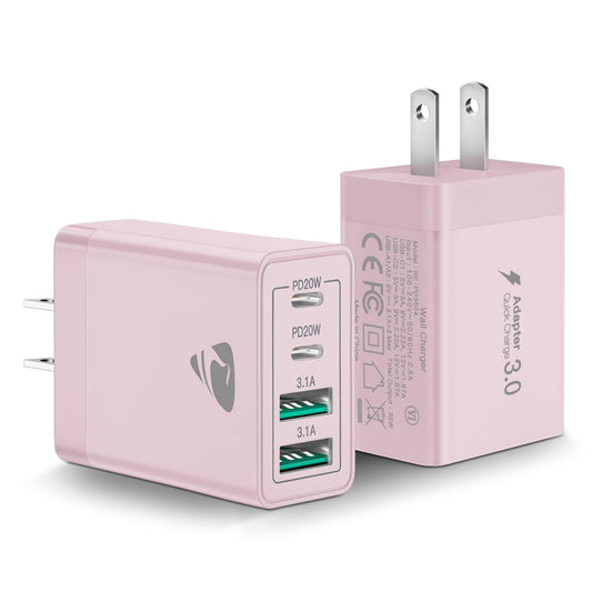 40W USB C Charger Cube, 2-Pack Fast Charging Block, 4-Port QC Wall Plug +PD 3.0 Power Adapter Multiport Brick Type C Charger