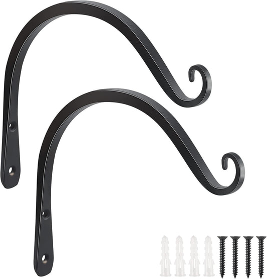 FEED GARDEN Heavy Duty Plant Hangers Outdoor Indoor, 8 Inch 2 Pack Metal Hanging Bracket Holds Up to 44 lbs, Wall Brackets for Hanging Baskets, Bird Feeders,Wind Chime& Lanterns, Black