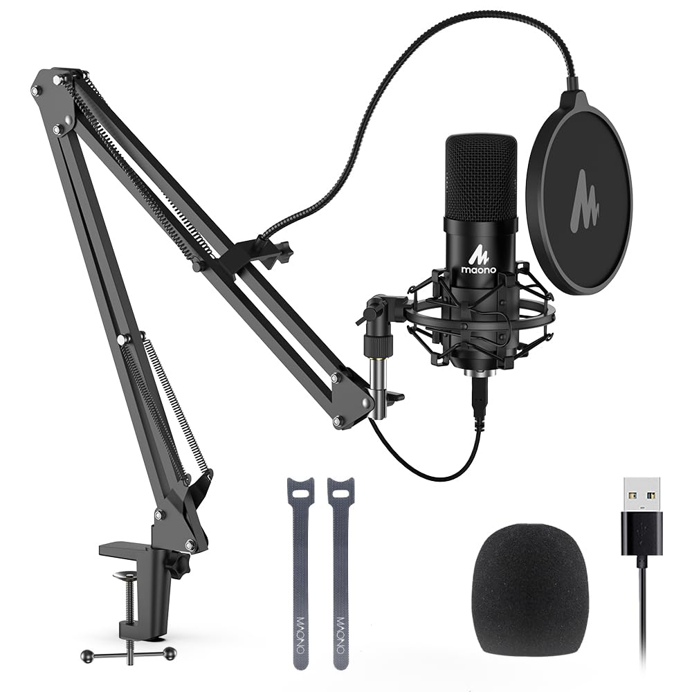 USB Microphone, MAONO 192KHZ/24Bit Plug & Play PC Computer Podcast Condenser Cardioid Metal Mic Kit with Professional Sound Chipset for Recording, Gaming, Singing, YouTube (AU-A04) - PCTechSupply.com