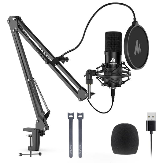USB Microphone, MAONO 192KHZ/24Bit Plug & Play PC Computer Podcast Condenser Cardioid Metal Mic Kit with Professional Sound Chipset for Recording, Gaming, Singing, YouTube (AU-A04) - PCTechSupply.com