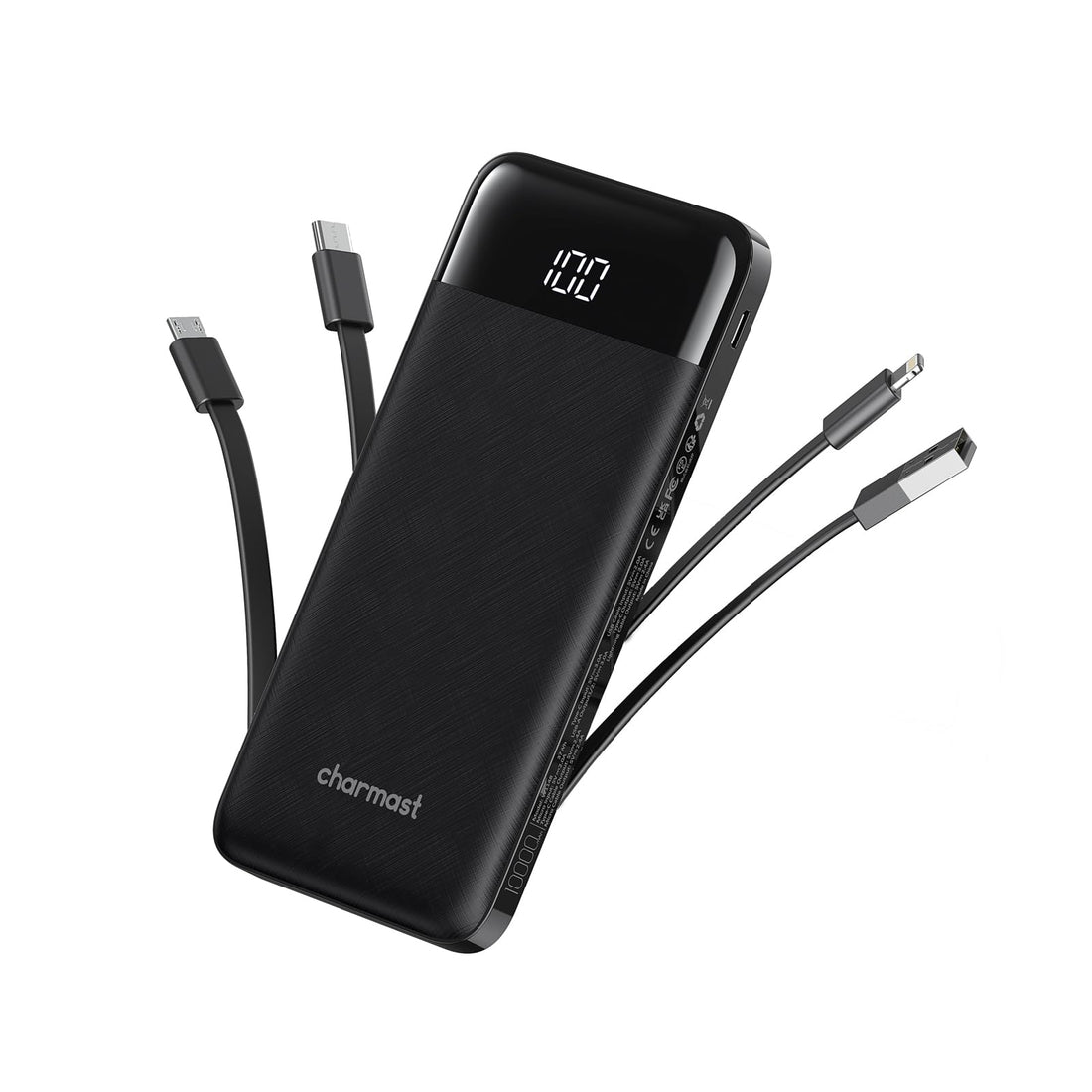 Portable Charger with Built in Cables, Portable Charger with Cords Wires Slim 10000mAh Travel Essentials Battery Pack 6