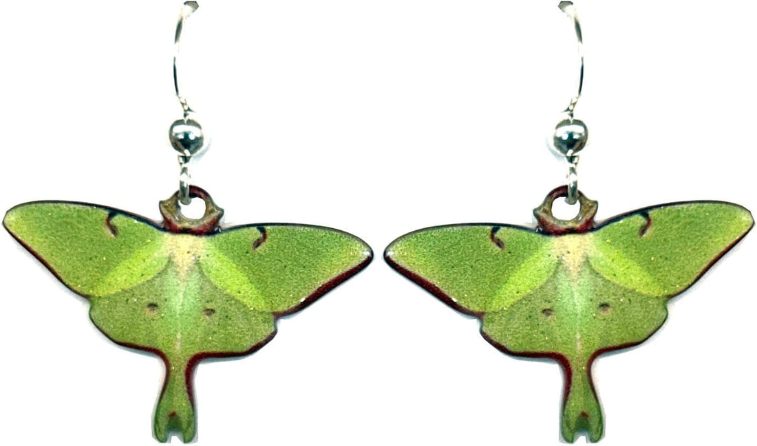 d'ears Luna Moth Earrings, Non-Tarnish Sterling Silver French Hook Ear Wire, made in the U.S.A. by family run small business. Great gift for moth lovers.