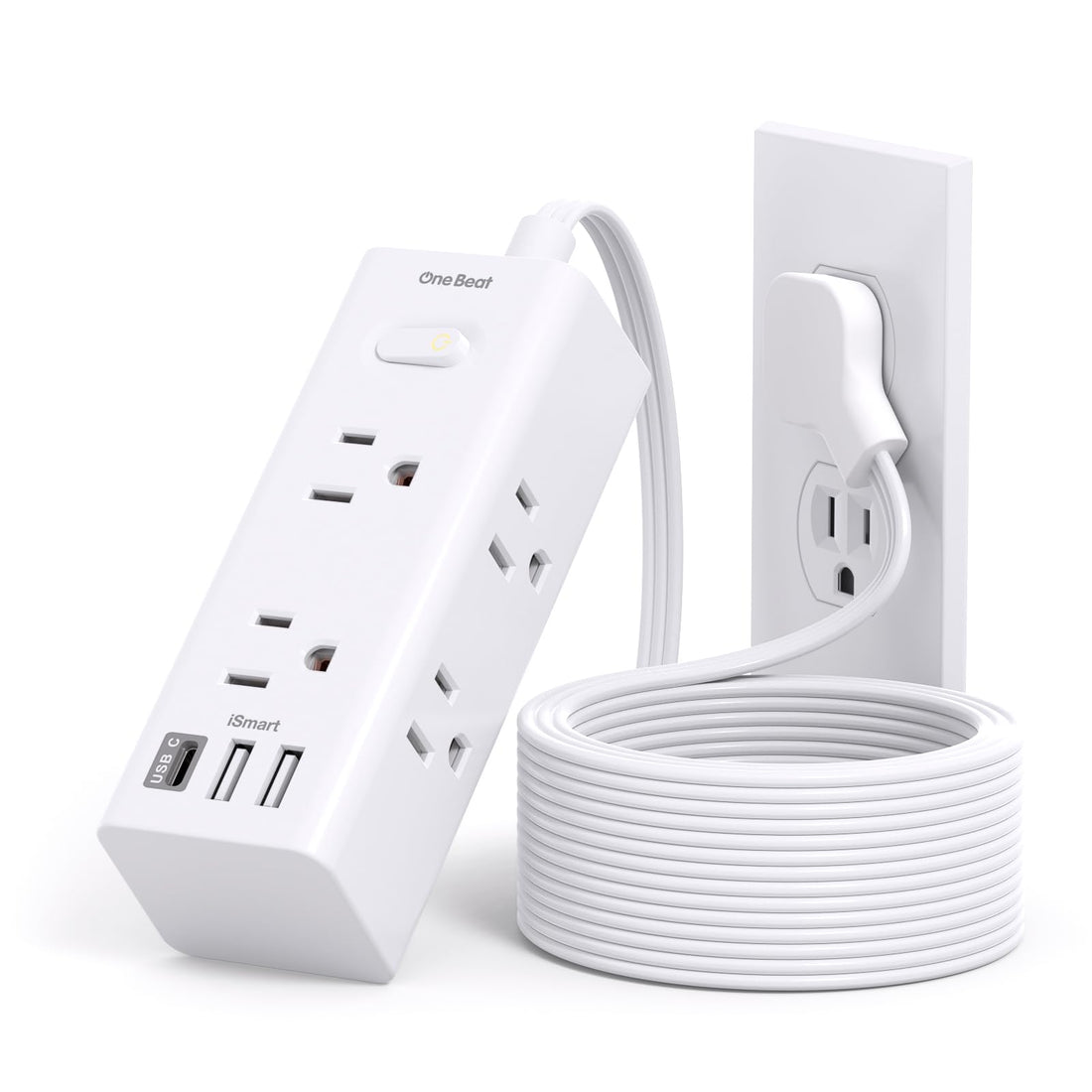 10Ft Extension Cord with Multiple Outlets, Flat Plug Power Strip Surge Protector with 10 Ft Long Cord, 6 Outlet 3 USB Ports