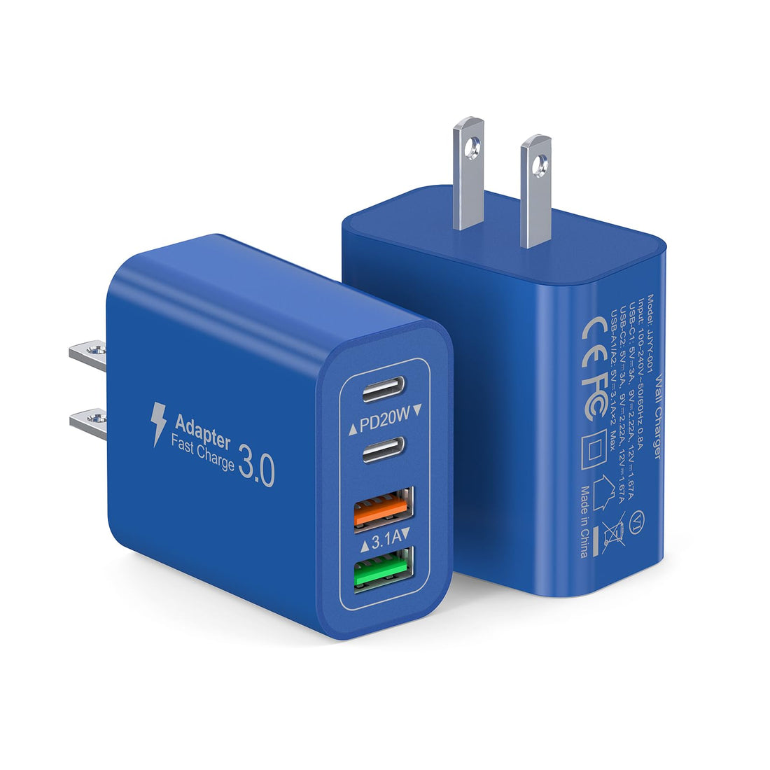 40W USB C Super Fast Charger Cube, 2 Pack PD + QC Charging Block Power Adapter 4 Port Wall Mount Plug for iPhone 16 15 14 13