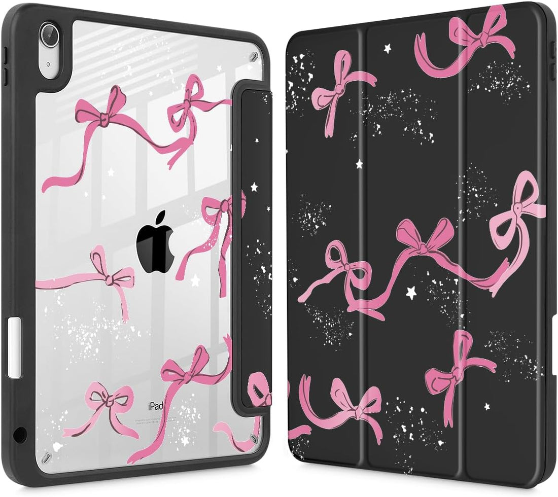 Tuiklol Case for iPad 11 inch (A16 Chip) 2025 11th Generation/iPad 10.9 inch 2022 10th Gen, Buit in Pencil Holder with Shockproof Cover Clear Transparent Back Shell Auto Wake/Sleep, Bow