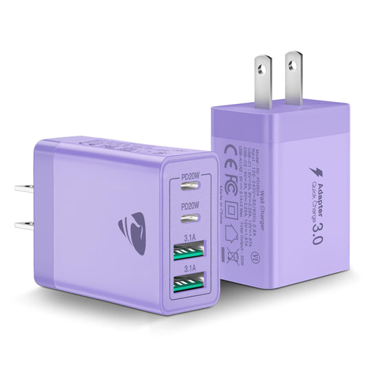 USB C Wall Charger Block 2-Pack, Aiminu 40W 4-Port PD Power Delivery Fast Type C Charging Block Plug Adapter for iPhone