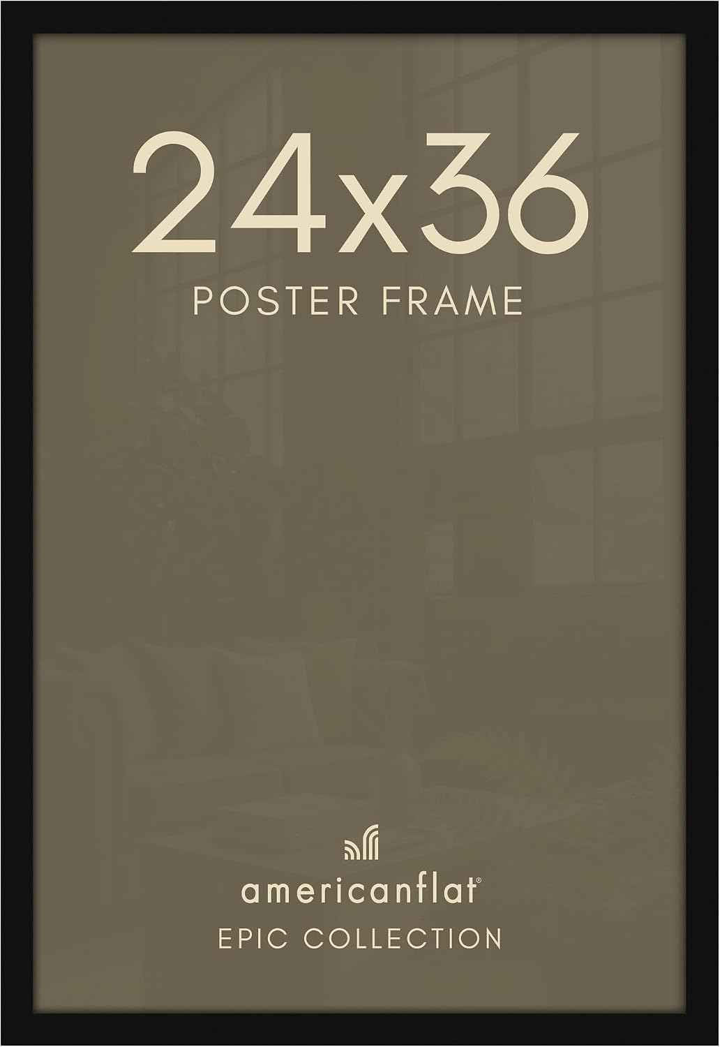 Americanflat 24x36 Poster Frame - Black Engineered Wood with Polished Plexiglass - Wide Picture Frame for Vertical or Horizontal Wall Display - Epic Collection - Black