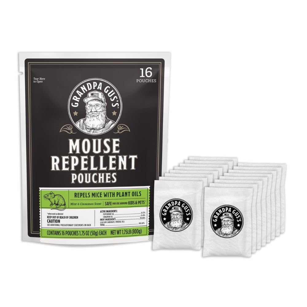 Grandpa Gus's Natural Mouse Repellent Pouches, Cinnamon/Peppermint Oils Repel Mice from Nesting & Freshen Air in