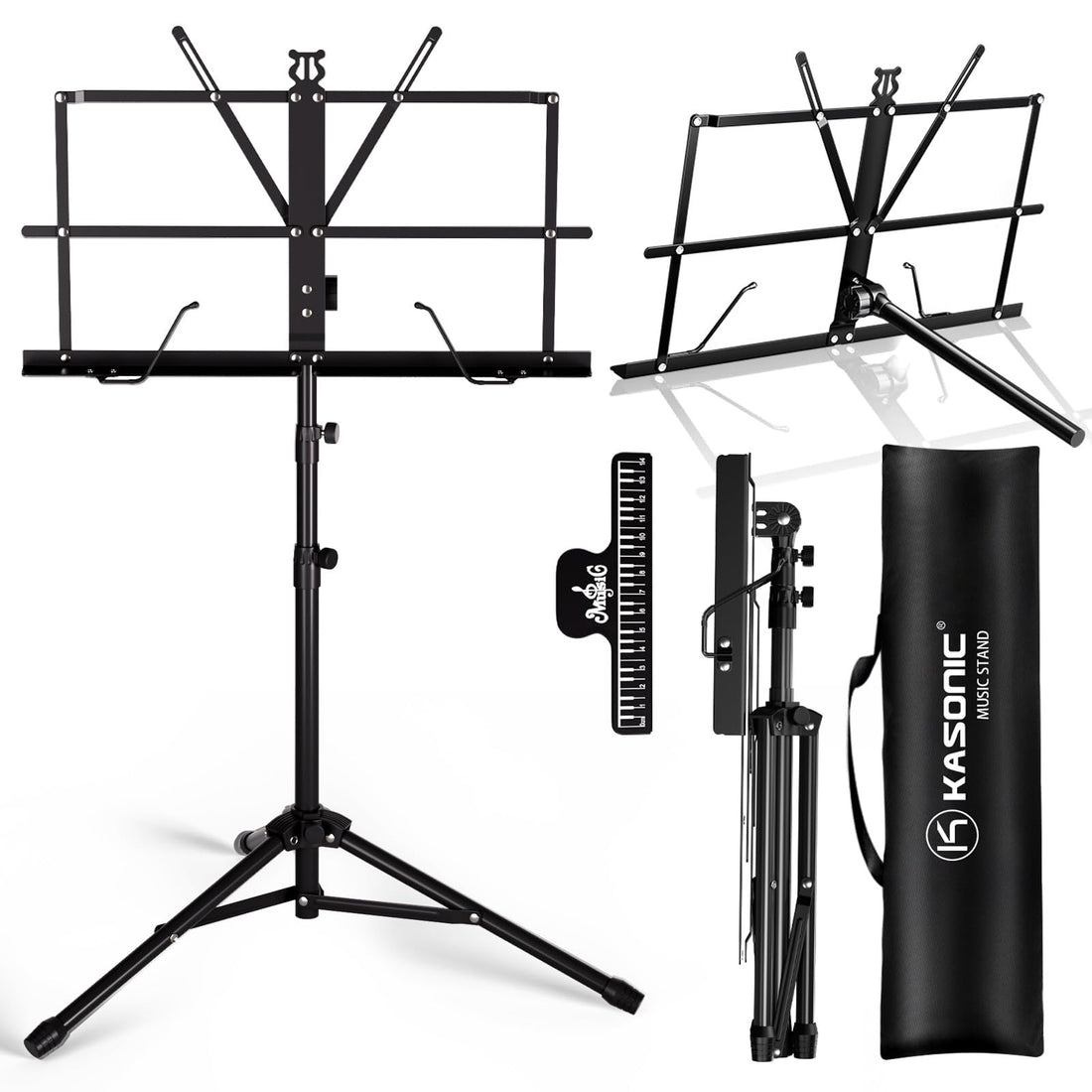 K KASONIC Music Stand, 2 in 1 Dual-Use Folding Sheet Music Stand & Desktop Book Stand, Portable Lightweight with Music Sheet Clip Holder Carrying Bag - PCTechSupply.com