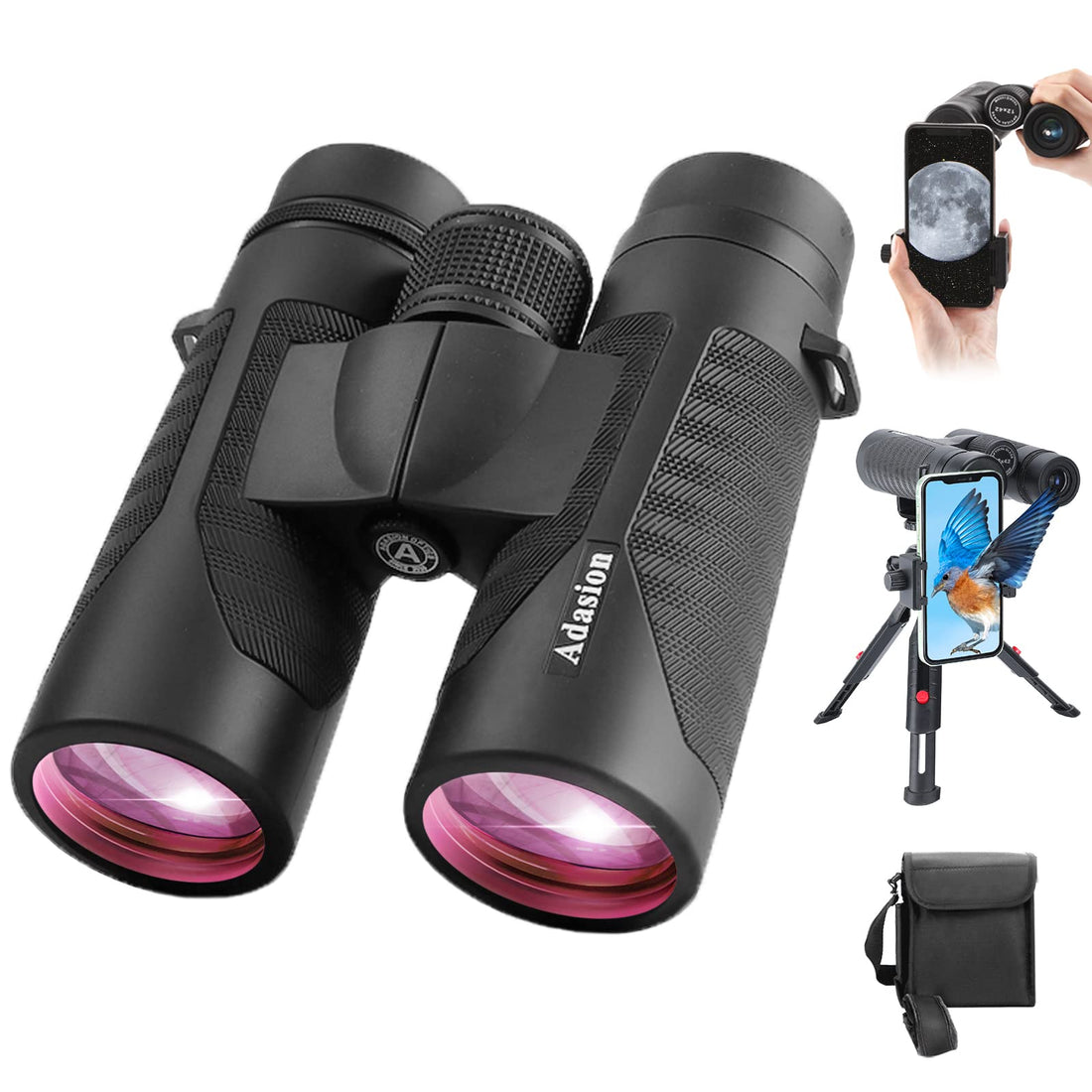 12x42 HD Binoculars for Adults High Powered with Phone Adapter and Tripod, Super Bright BAK4 Prism Waterproof Binoculars for
