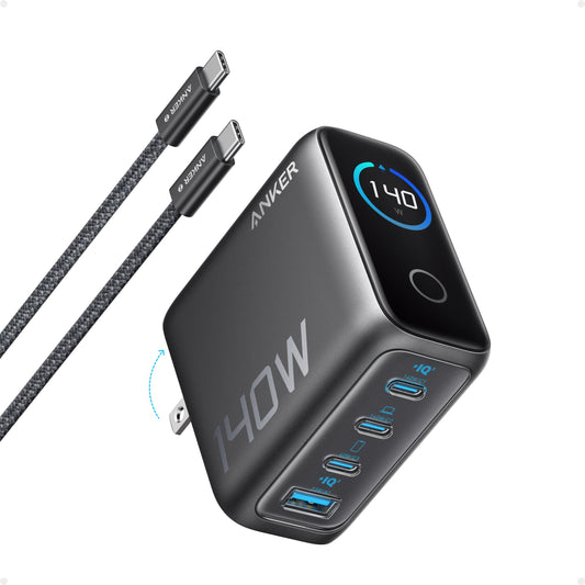 Anker 140W USB-C Charger, Laptop Charger, 4-Port Multi-Device Fast Charging, Advanced GaN Power Adapter, Intuitive Touch