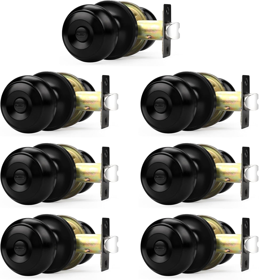 Probrico Black Door Knob 7 Pack, Interior Bedroom Doorknob with Lock, Keyless Door Handles with Inside Privacy Locking Function, Colonial Ball Knob, Universible Levers