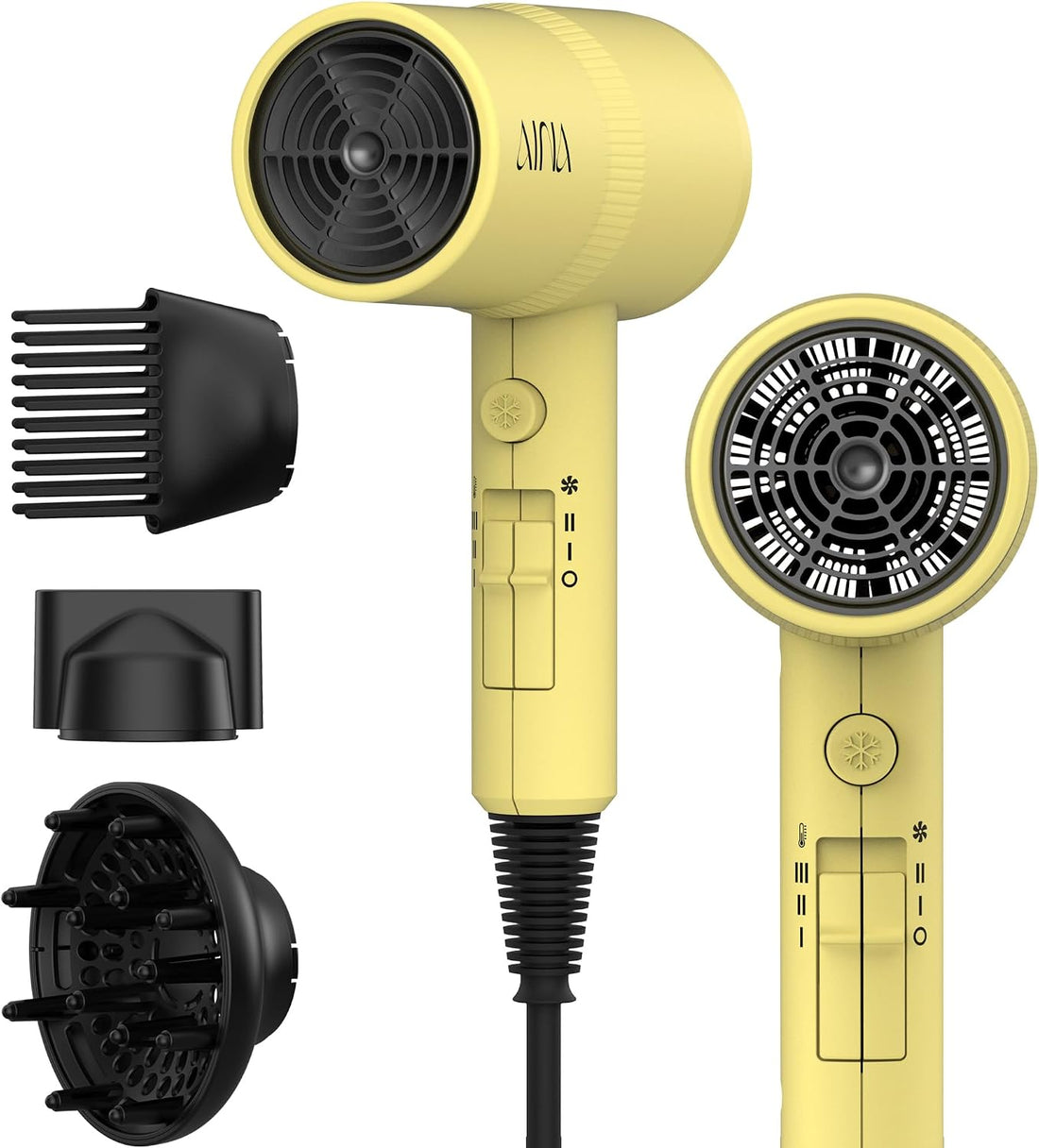 AINA Hair Dryer with Diffuser,Comb Full-Featured Blow Dryer 110V(Yellow)