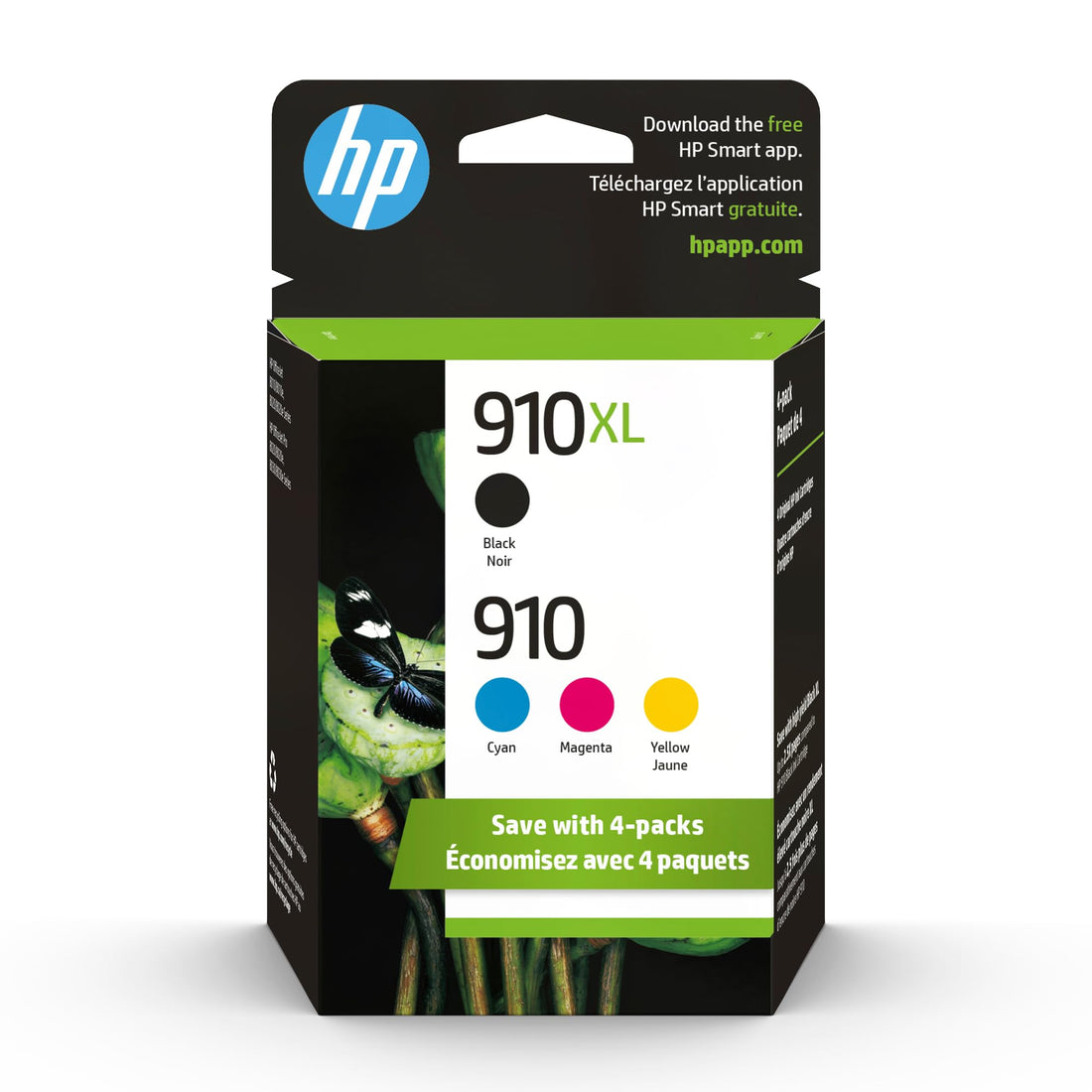 Original HP 910 Cyan, Magenta, Yellow / 910XL Black Ink Cartridges (4-pack) | Works with HP OfficeJet 8010, 8020 Series; HP