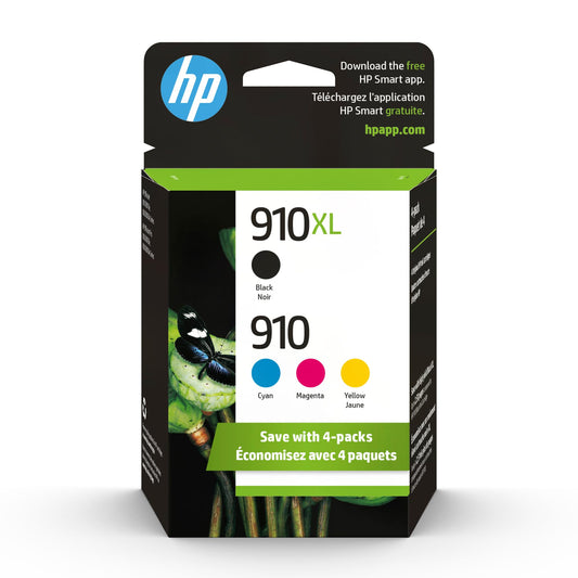 Original HP 910 Cyan, Magenta, Yellow / 910XL Black Ink Cartridges (4-pack) | Works with HP OfficeJet 8010, 8020 Series; HP