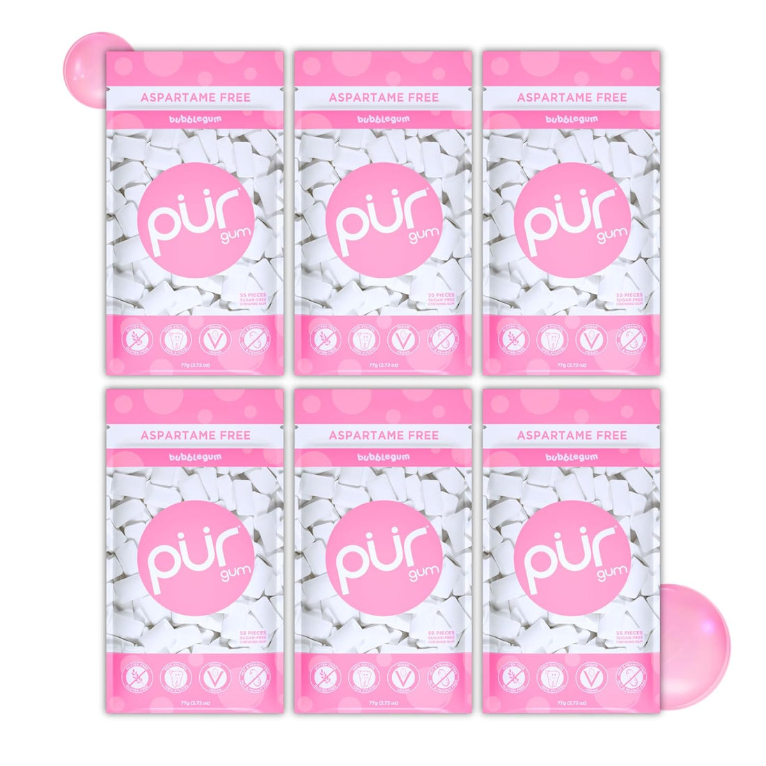 PUR Gum, Bubblegum, Xylitol Gum, No Artificial Flavor, 330 Count (6x55)