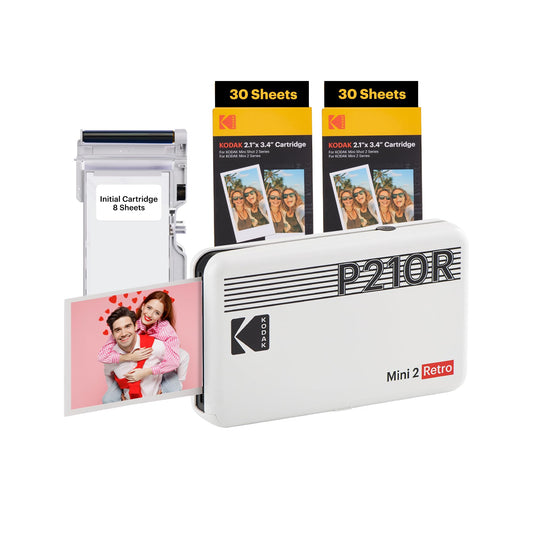 KODAK Mini 2 Retro 4PASS Portable Photo Printer (2.1x3.4 inches) Initial 8 Sheets + 60 Sheets Bundle, White Camera by KODAK
