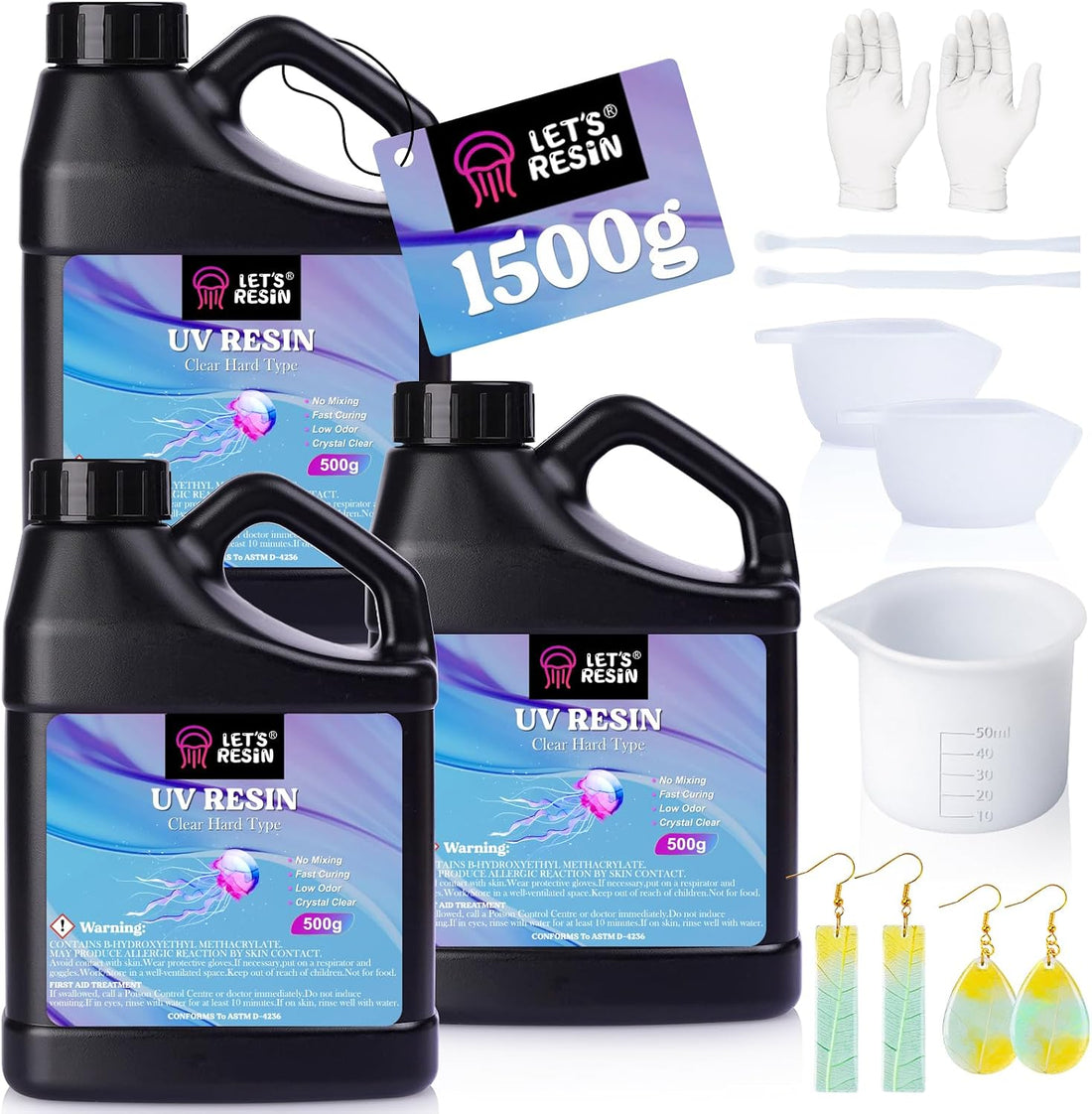 LET'S RESIN UV Resin, 1500g Hard Resin with Silicone Measuring Cups