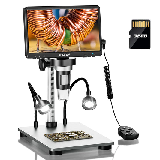 TOMLOV DM9 7" LCD Digital Microscope 1200X, 1080P Coin Microscope Magnifier, 12MP Ultra-Precise Focusing Soldering