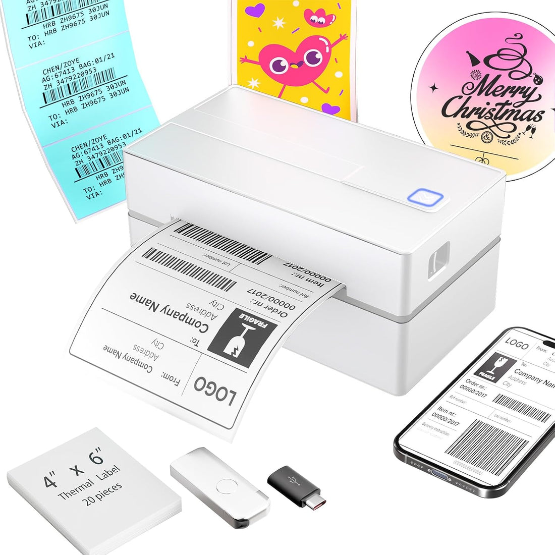 Thermal Shipping Label Printer 4x6 Bluetooth Label Maker for Small Business
