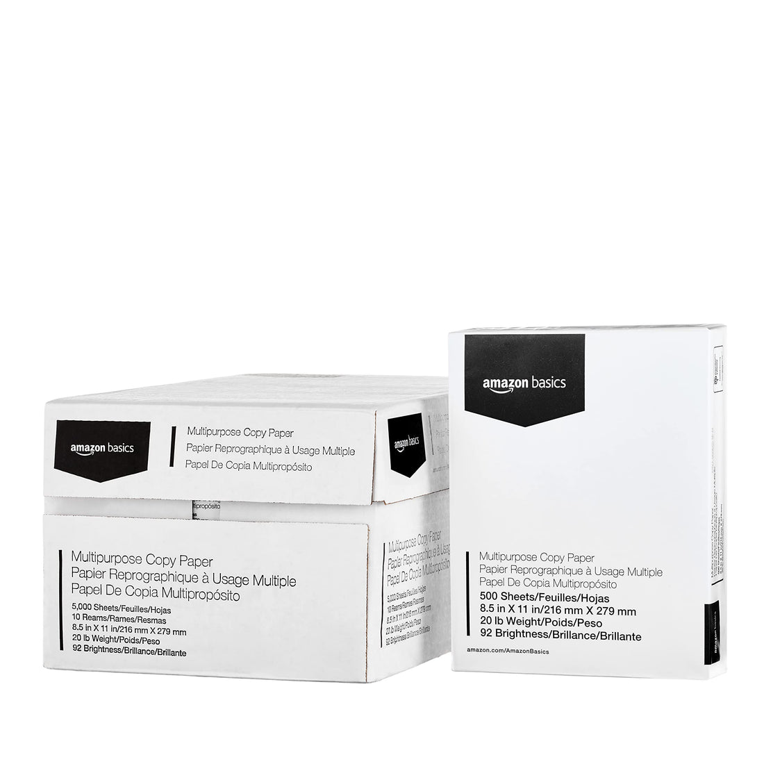 Amazon Basics Multipurpose Copy Printer Paper, 8.5" x 11", 20 lb, 10 Reams, 5000 Sheets, 92 Bright, White - PCTechSupply.com