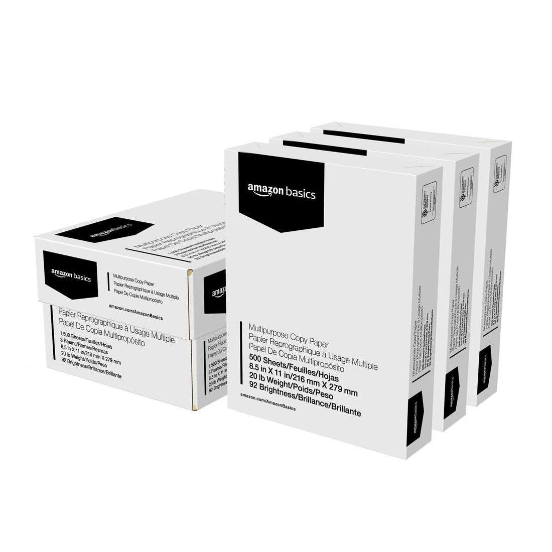 Amazon Basics Multipurpose Copy Printer Paper, 8.5" x 11", 20 lb, 3 Reams, 1500 Sheets, 92 Bright, White - PCTechSupply.com