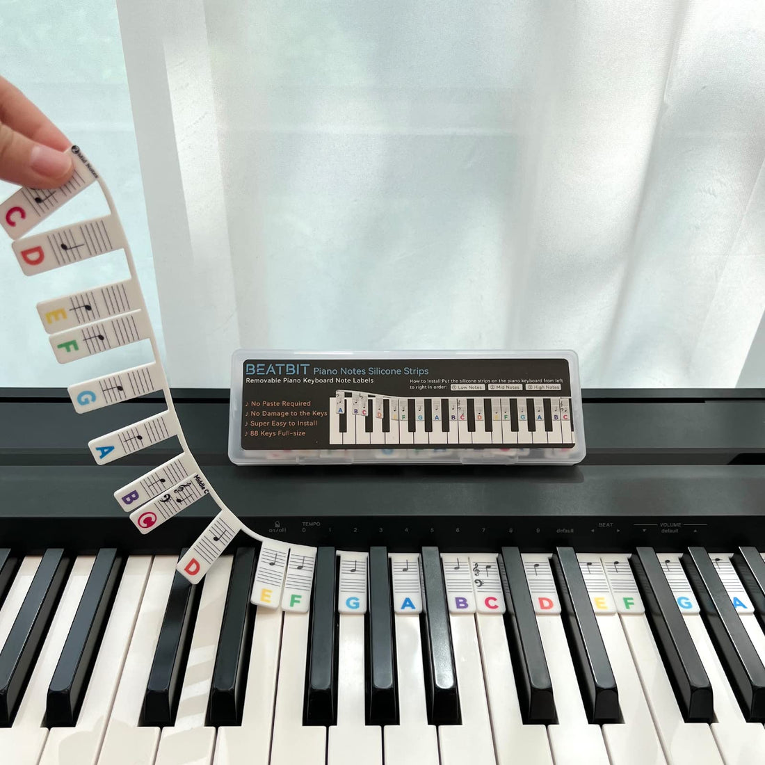 BEATBIT Piano Notes Guide for Beginner, Removable Piano Keyboard Note Labels for Learning, 88-Key Full Size, Made of