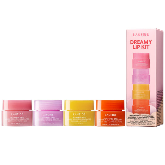 LANEIGE Dreamy Lip Kit: Lip Sleeping Mask Berry, Sweet Candy, Mango, and Peach Iced Tea, Nourish, Hydrate, Vitamin C, Shea