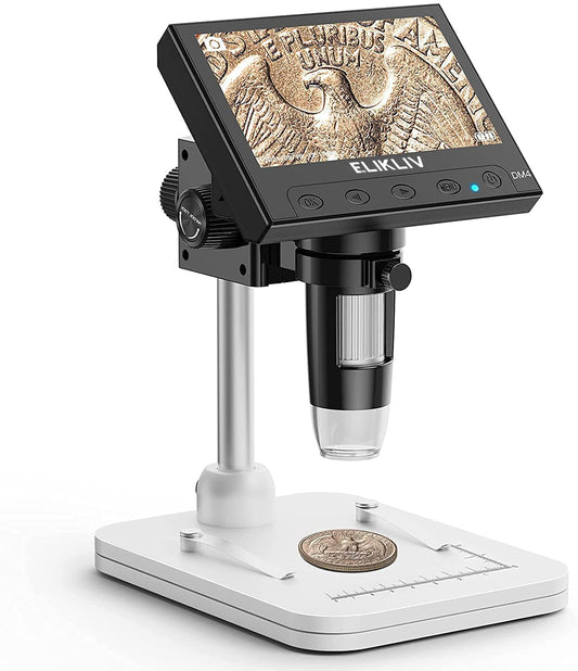 Elikliv Microscope, LCD Digital Coin Microscope 1000x, Coin Magnifier with 8 Adjustable LED Lights, PC View Compatible with