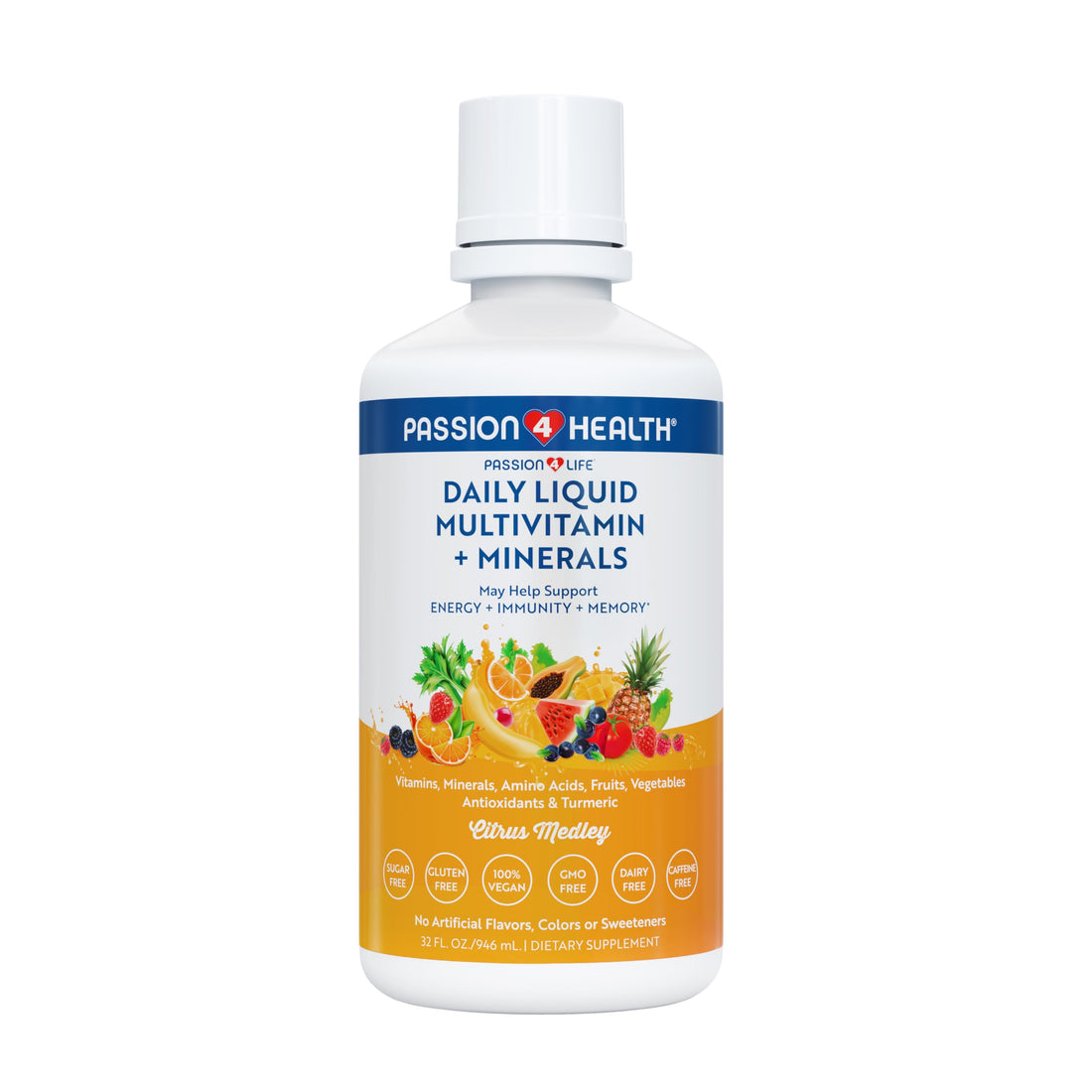 Passion 4 Life Mega Liquid Multivitamins, Trace Minerals, Amino Acids, Turmeric for Adults, Men, Women, Teens, Kids,