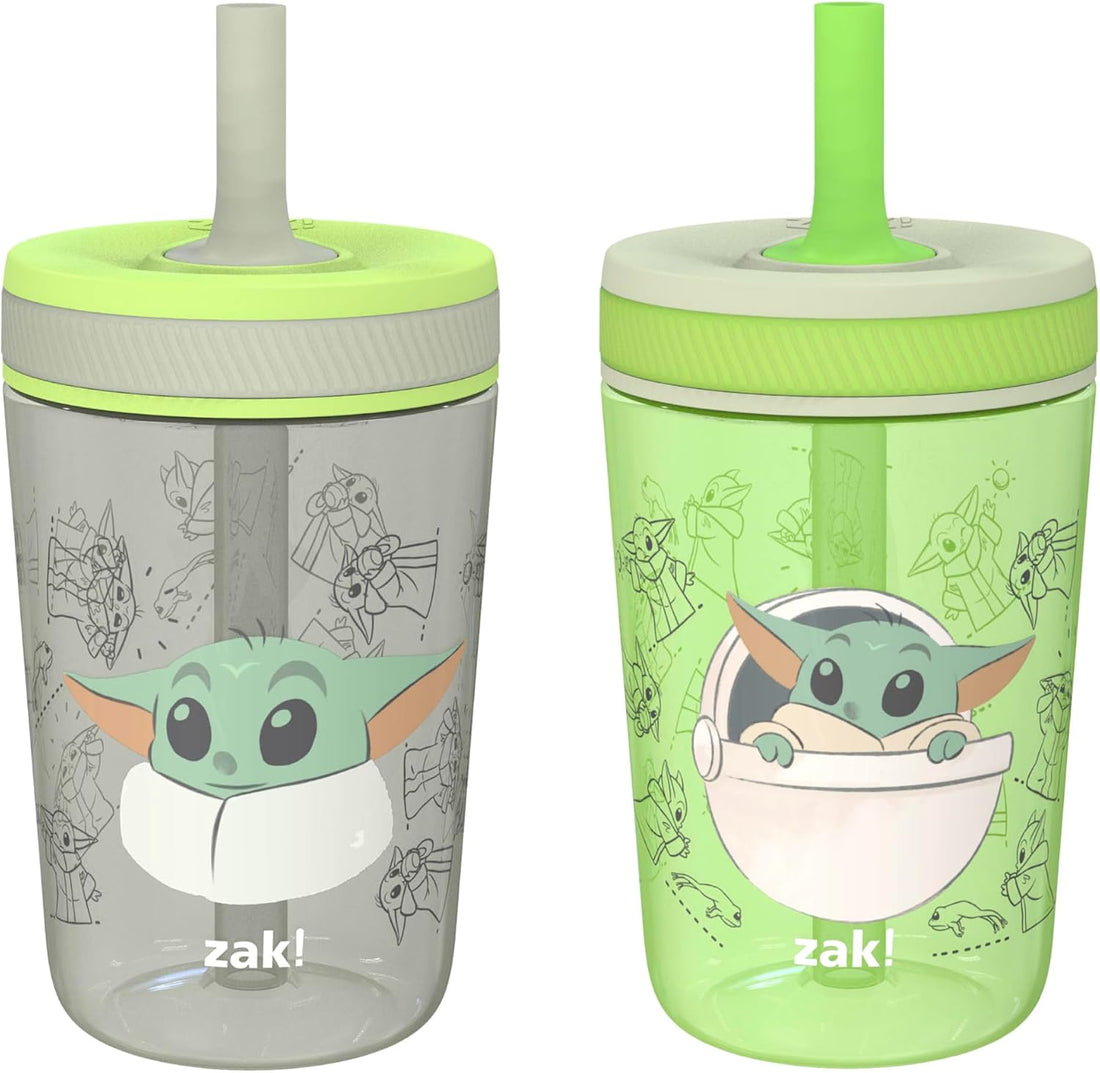Zak Designs Star Wars The Mandalorian Kelso Toddler Cups For Travel or At Home, 15oz 2-Pack Durable Plastic Sippy Cups With Leak-Proof Design is Perfect For Kids (Baby Yoda, Grogu)